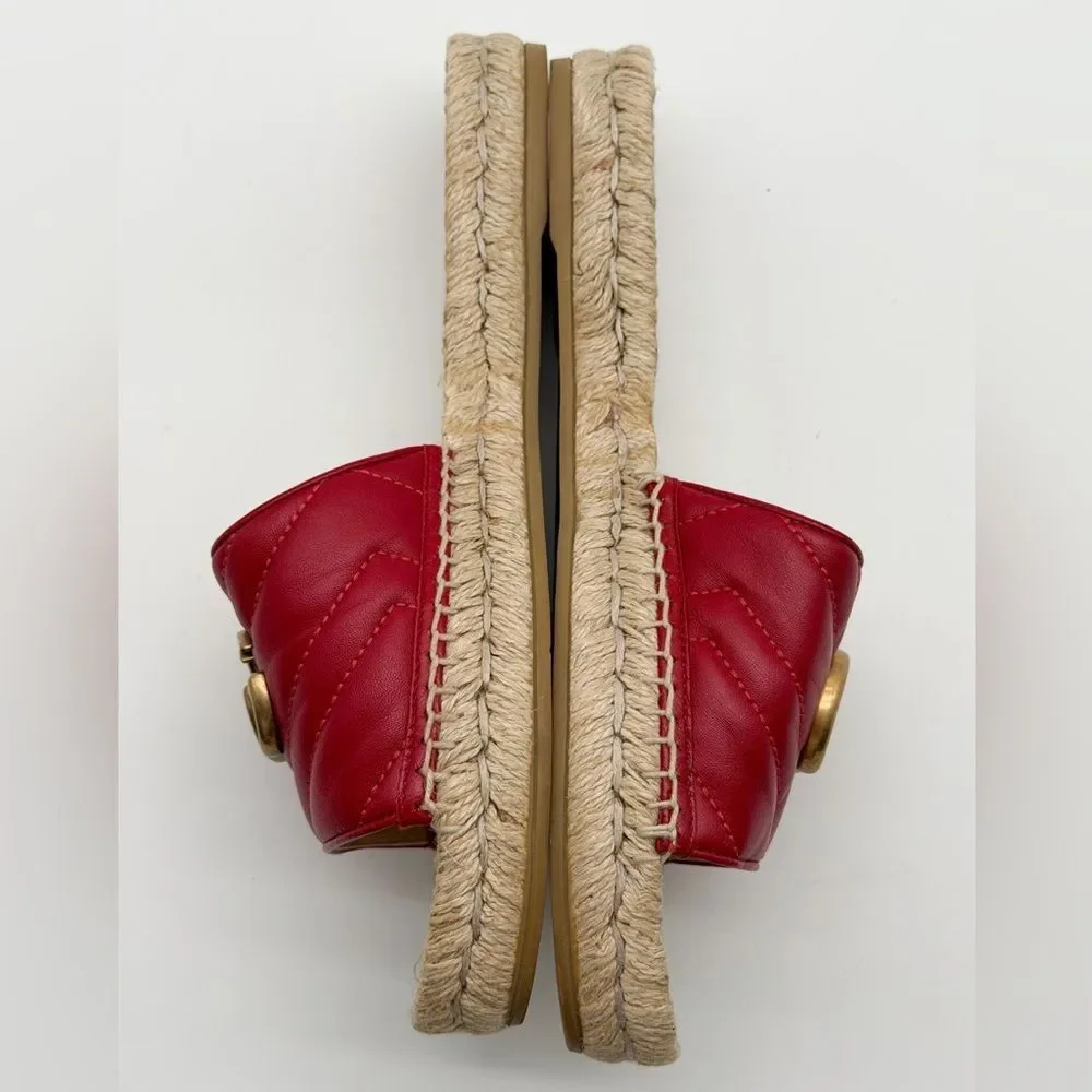 Gucci Pilar GG Marmont Leather Espadrille Slide Sandals Red Matelassé EU 38 US 8 - Picture 8 of 12